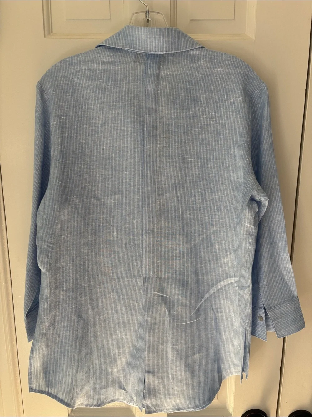 Sara Campbell Light Blue Casual Linen Button-Down Shirt